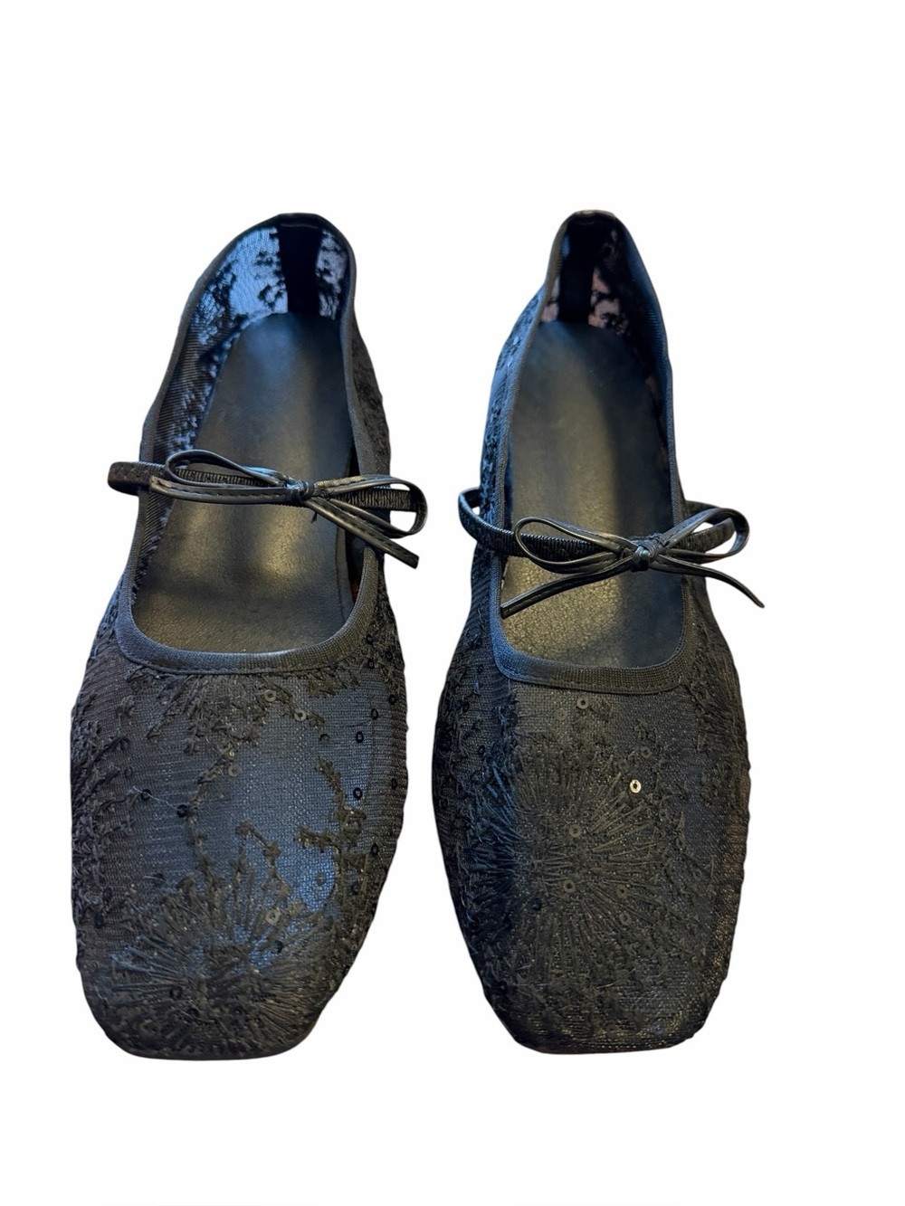 Women's Black Lace Mary Jane Flats - Picture 2 of 7